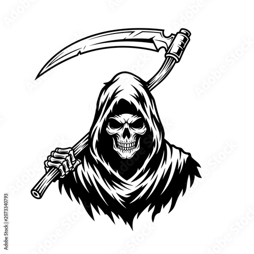 Grim Reaper Holding Scythe Skull.
