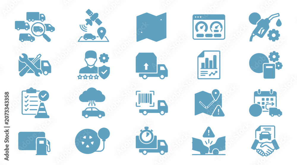Fototapeta premium Set of logistics and fleet management icons for transportation services.