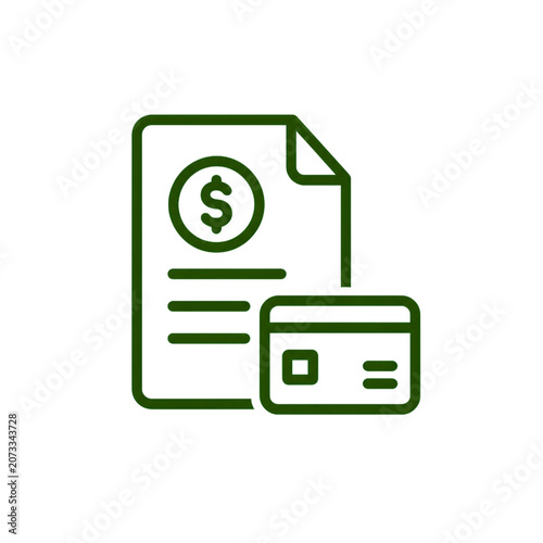 Minimal invoice payment icon with document and credit card symbol