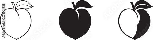 Peach fruit with leaf minimalist vector illustration.
