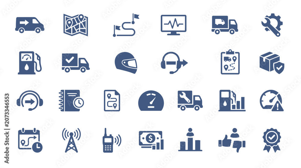 Fototapeta premium Logistics and freight shipping transportation icon set for delivery services.