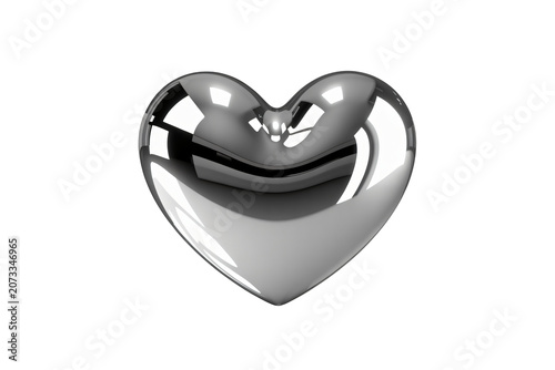 Shiny Metal Heart, Close-up View, Reflective Surface