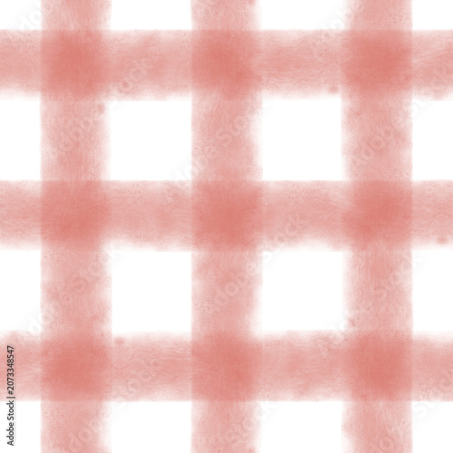 Hand painted watercolor seamless pattern featuring black square dots arranged in a regular geometric grid on a coral background. Minimalist abstract design with watercolor texture and modern Scandinav