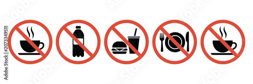 Slika na platnu Warning signs display food and drink prohibition symbols for event entry rules a