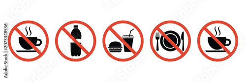 Slika na platnu Warning signs display food and drink prohibition symbols for event entry rules a
