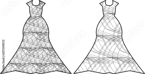 Fotografía Technical flat sketch of a mermaid gown with intricate abstract webbed mesh styl