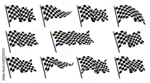 Foto Wavy racing checker flag vector illustration, a collection of dynamic checkered