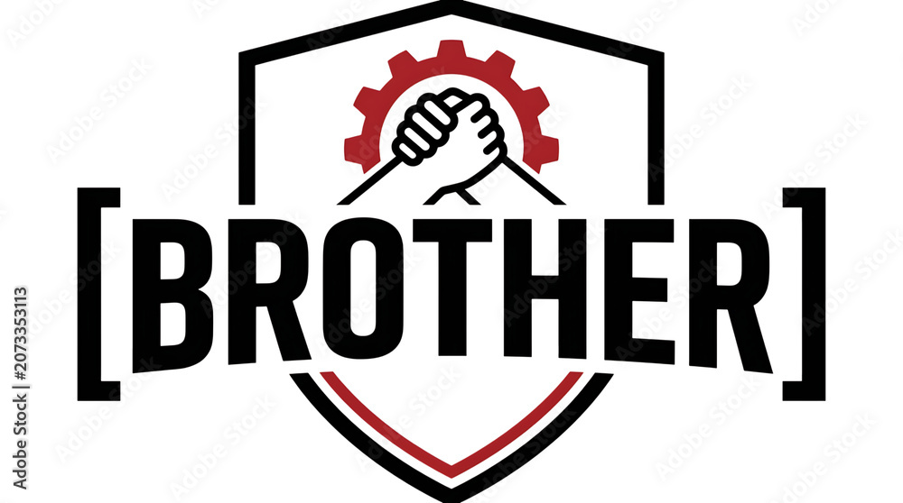Naklejka premium Brother logo with fist and gear