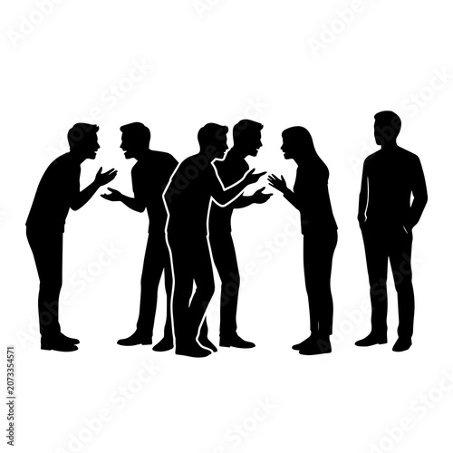 Schilderij op canvas Group of people having intense argument and conversation silhouette