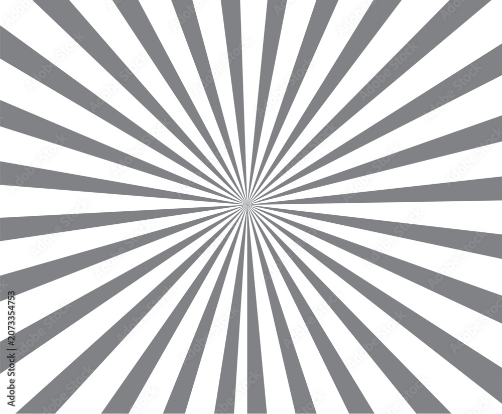 Obraz premium Abstract sunburst background with radial grey stripes extending from center creating dynamic visual perspective and geometric motion effect.