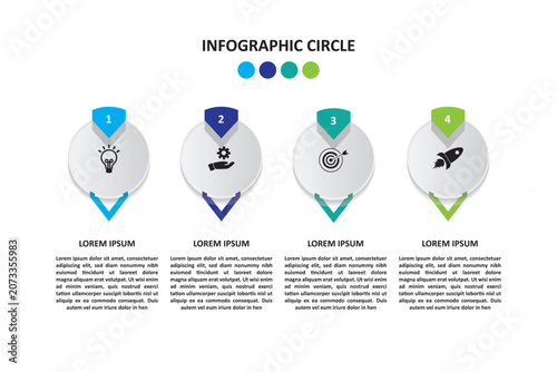 Steps circle and curve horizontal infographic design for your business data. Presentation, Timeline, Workflow, Marketing and Strategy. Vector illustration.