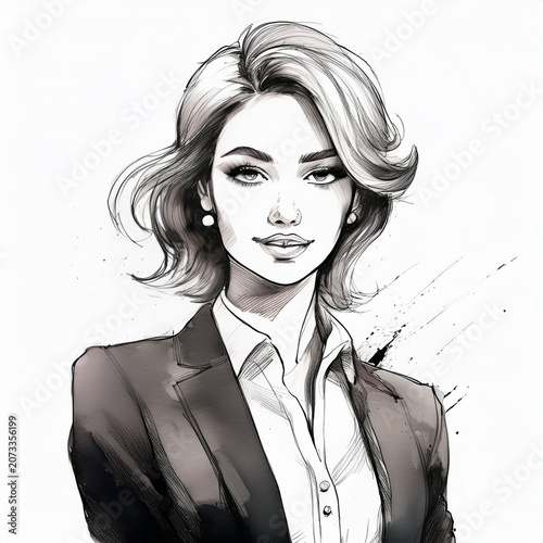 Professional business woman portrait sketch drawing