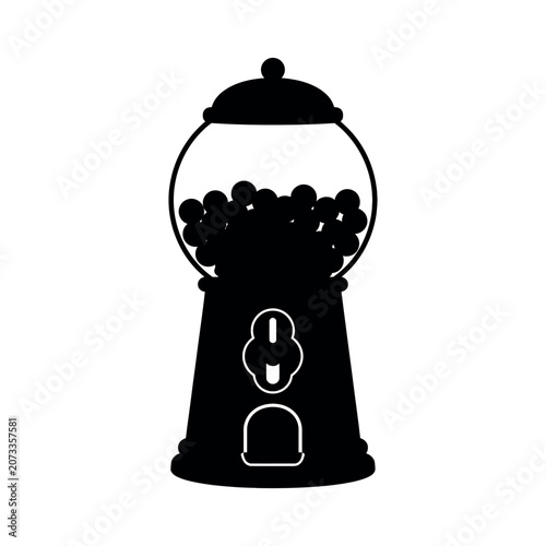 Black silhouette of a classic round gumball machine on a white background