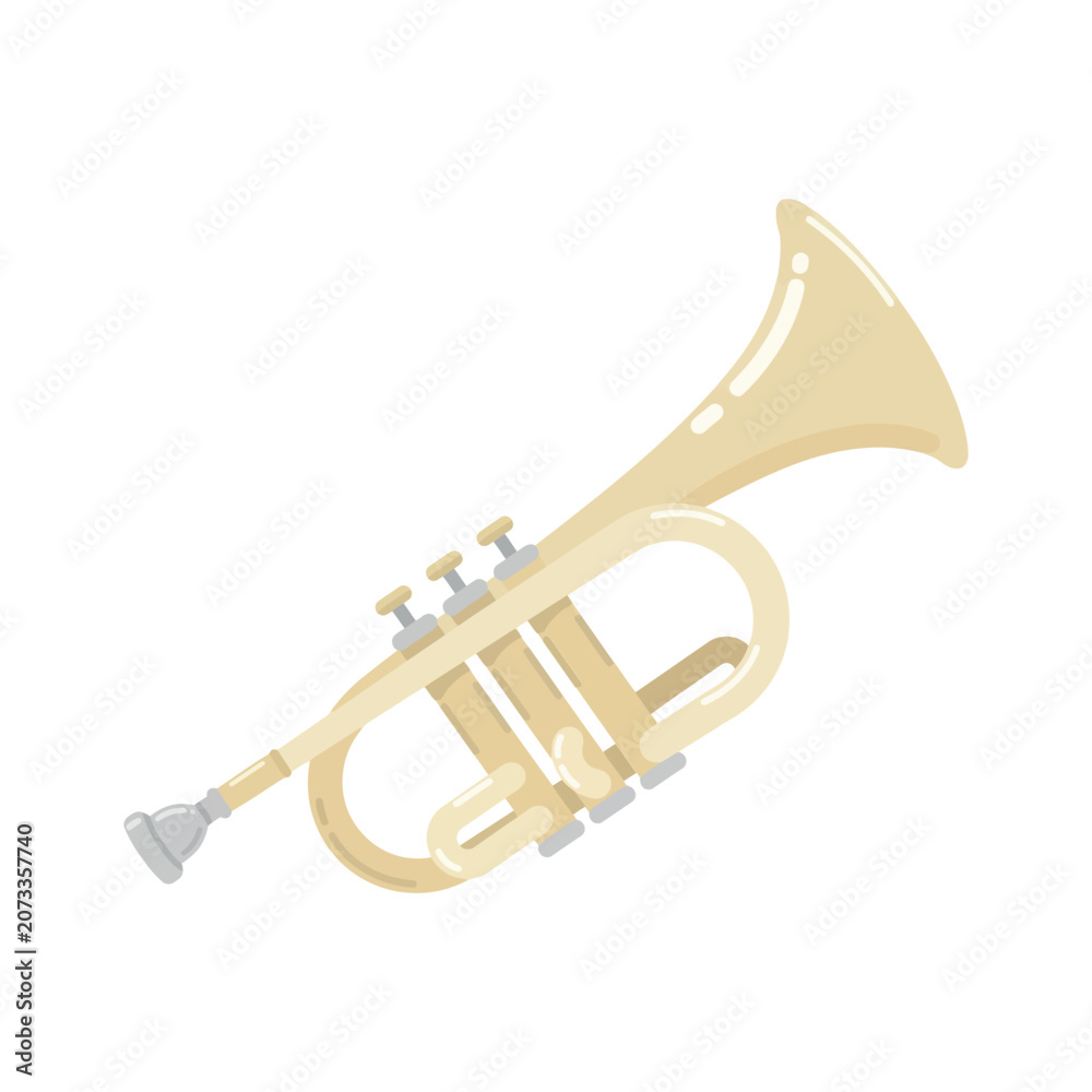 Obraz premium Golden brass trumpet musical instrument for jazz band performance or classical orchestra performance