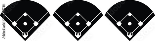 Tableau sur toile Three baseball home plates with white stitch marks