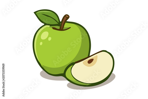 Fresh green apple with slice vector illustration isolated 