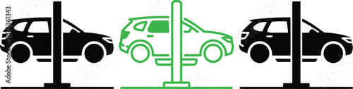 Fotografie Car being lifted by tow truck on green platform