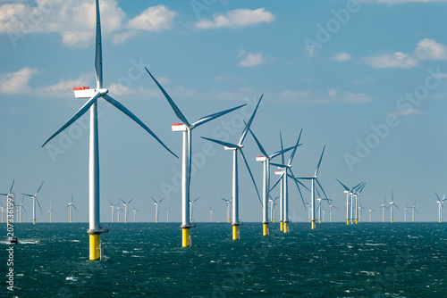 Εκτύπωση καμβά Rows of offshore wind turbines of the Burbo Bank windfarm in the Irish Sea near the UK coast between Heysham and the Isle of Man
