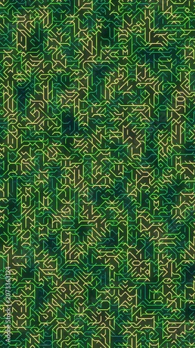 Abstract Digital Circuitry Pattern in Shades of Green