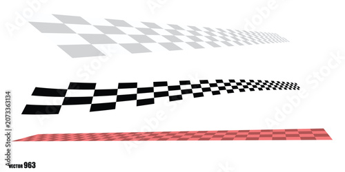 Checkered speed lines in gray, black, and red on white background