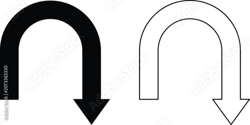 Bild auf Leinwand U turn arrow icons, curved directional symbols in solid and outline styles for n