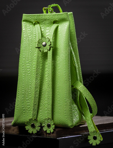Lime Green Crocodile Embossed Leather Backpack Handmade Artisan Fashion Accessory