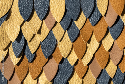 Multicolor Leather Scale Pattern Texture Background Blue Gold Brown Overlapping Pieces