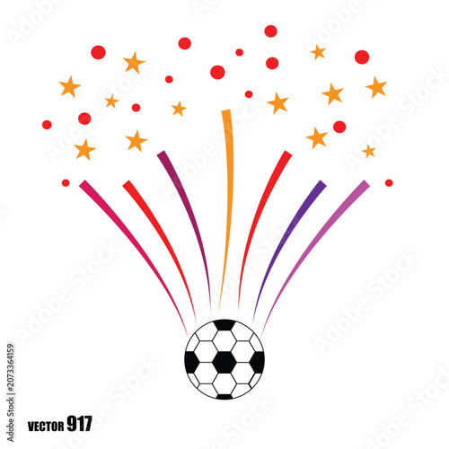 Tablou pe pânză Colorful soccer ball with confetti and stars isolated on white background