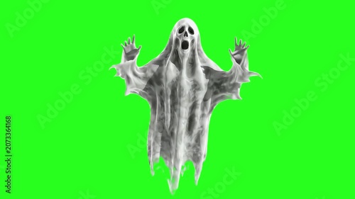 Spooky White Apparition Ghost Floating and Waving Hands on Green Screen Background
