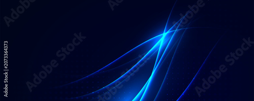 Futuristic glowing blue neon wave lines abstract background.