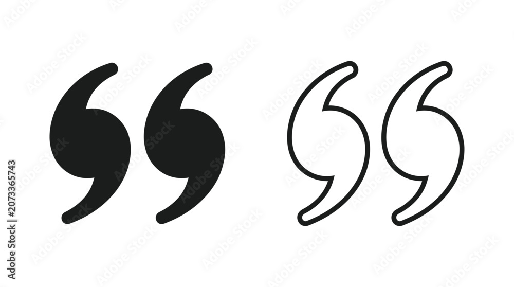 Fototapeta premium Quotation mark silhouettes and line drawing on white background
