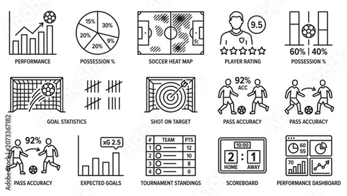 Football Statistics and Analytics Icon Set Outline Vector_26