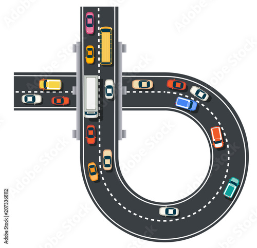 City street network with cars and buildings top view