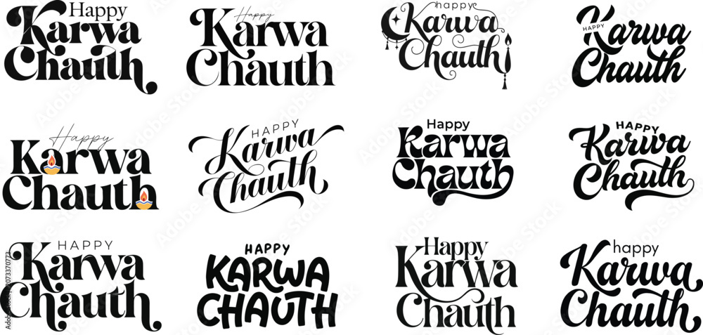 Fototapeta premium Karwa Chauth Typography Collection Vector Lettering Bundle