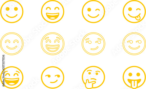 Obraz na płótnie Collection of yellow smiley face stamps with various