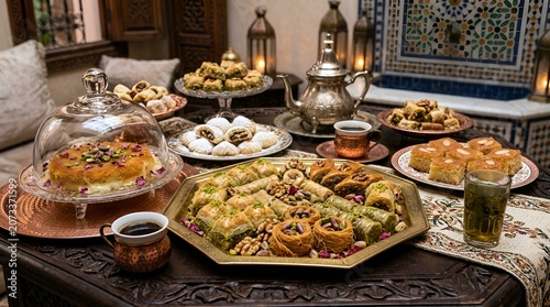 Moroccan Sweet Delights: Baklava, Pastries, and Tea Set