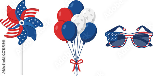 Konstfotografi Patriotic vector graphic set featuring a spinning pinwheel toy with star pattern