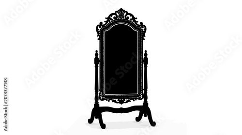 Obraz na płótnie Ornate mirror, antique standing mirror, decorative black frame, elegant vanity m
