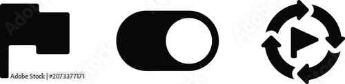 Fotografie User interface icons featuring a flag symbol, a circular toggle switch control,
