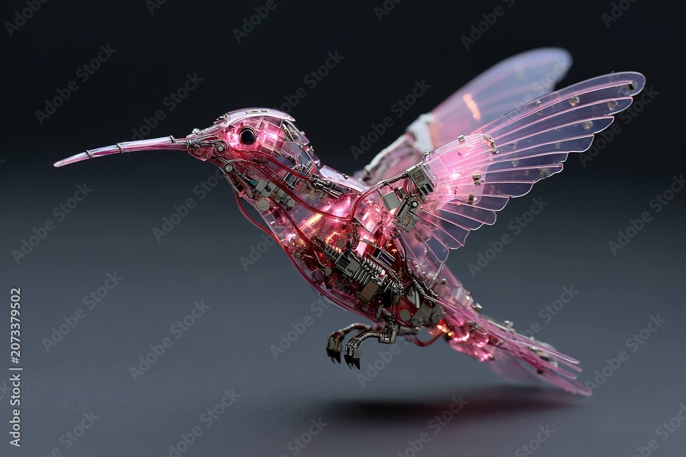 Naklejka premium cyberpunk hummingbird with glowing circuits