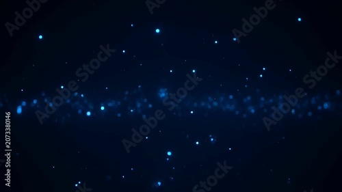 Abstract Blue Bokeh Particles Floating in Dark Space Background