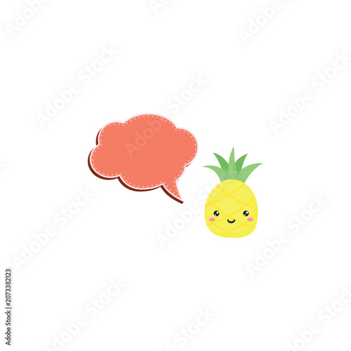 Cute Kawaii Pineapple with Orange Cloud Speech Bubble Vector Illustration