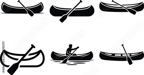 Bild auf Leinwand A canoe carrying a single paddle bundle silhouette icon vector art illustration