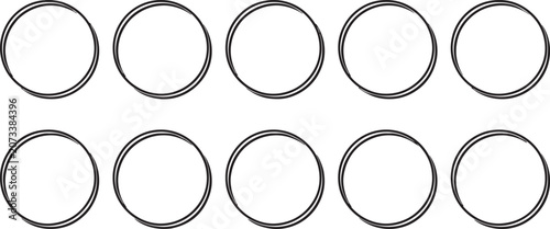 Konstfotografi Simple black and white outline circles in two parallel rows, minimalist tracing