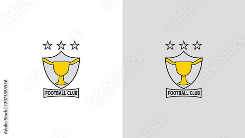 Professional Football Club Logo Design Featuring a Golden Trophy Cup and Three Stars on a Heraldic Shield