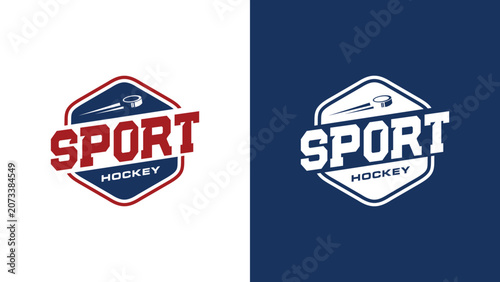Minimalist Hockey Sport Emblem Design Featuring Hexagonal Badge and Puck Graphic for Athletic Team Identity and Branding Projects