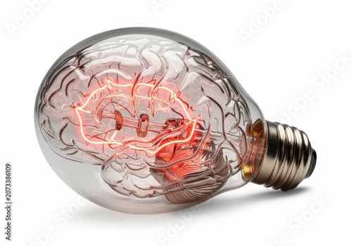 Lightbulb with brain inside isolated on white background isolated on transparent background