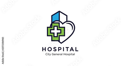 Modern Hospital Logo Design Featuring a Green Medical Cross and Heart for Healthcare Clinic Services