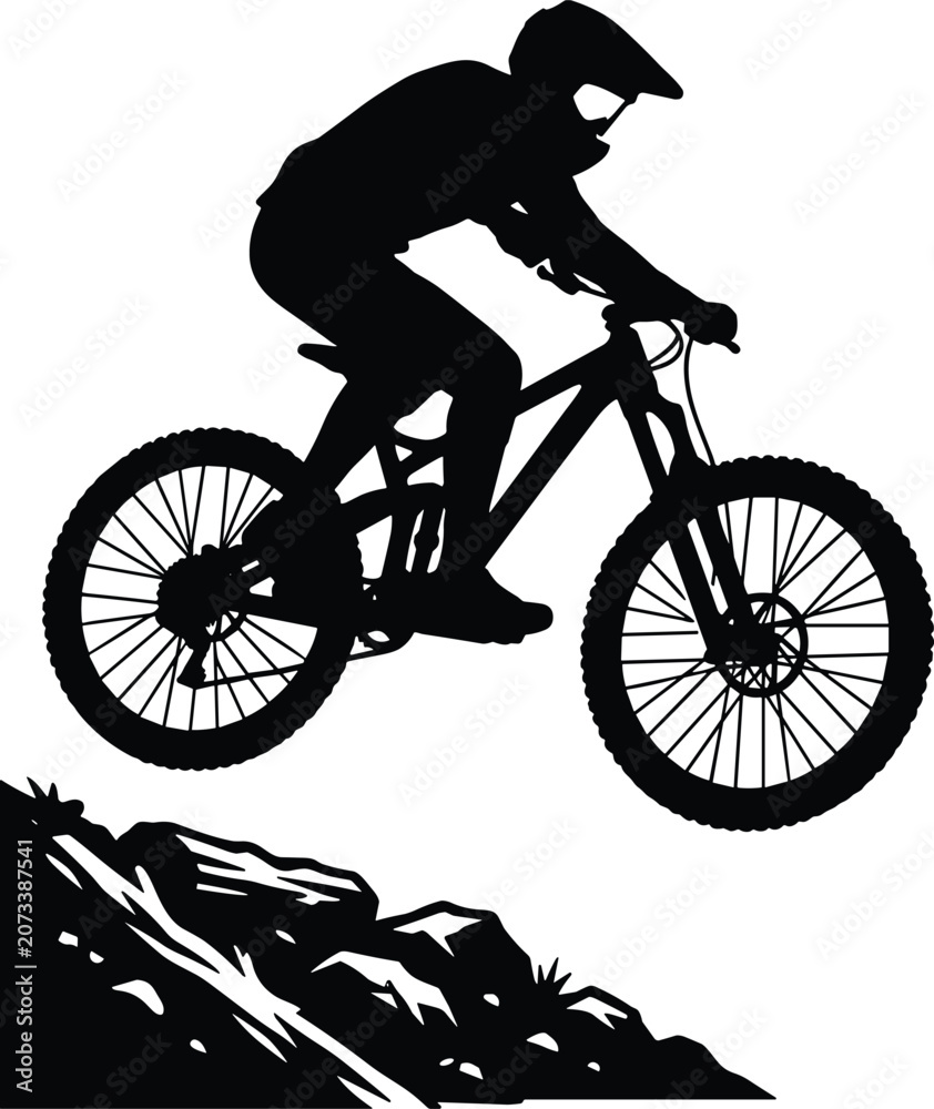 Fototapeta premium Mountain Biker Jumping Silhouette Vector Illustration 