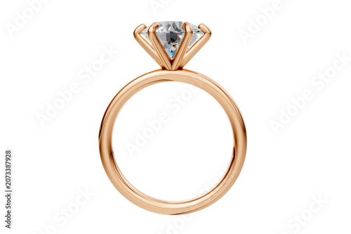 Gold Round Cut Diamond Engagement Ring with Cluster Accent on Transparent Background